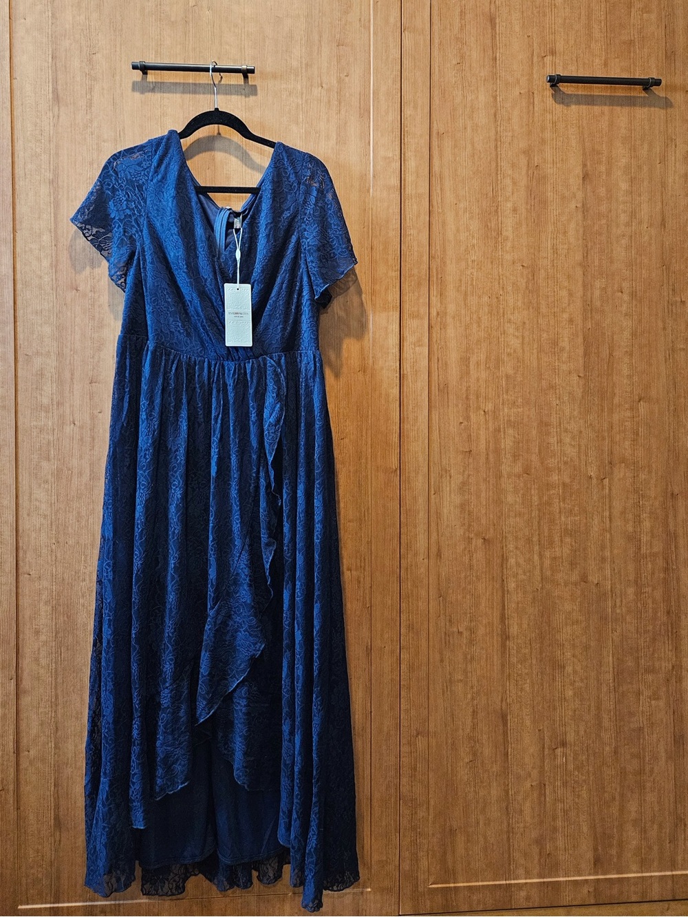 Ever Pretty Deep Blue Lace Wrap Maxi Dress